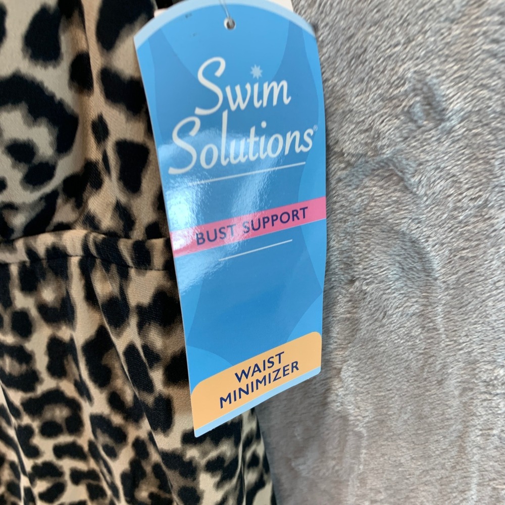 Swim Solutions Womens Leopard Print Square Neck Swimdress Brown Black Size 18 - Picture 3 of 9